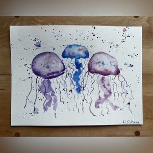 Beautiful Handpainted abstract watercolour jellyfish